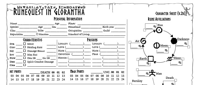 RuneQuest Glorantha Character Sheet – Take 2 Featured Image