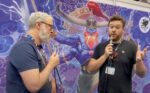 Photograph of AARG's Nathan interviewing Chaosium's Brian Holland